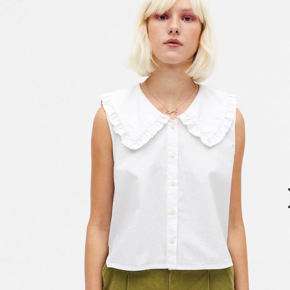 Monki Mona cotton poplin collar blouse in white